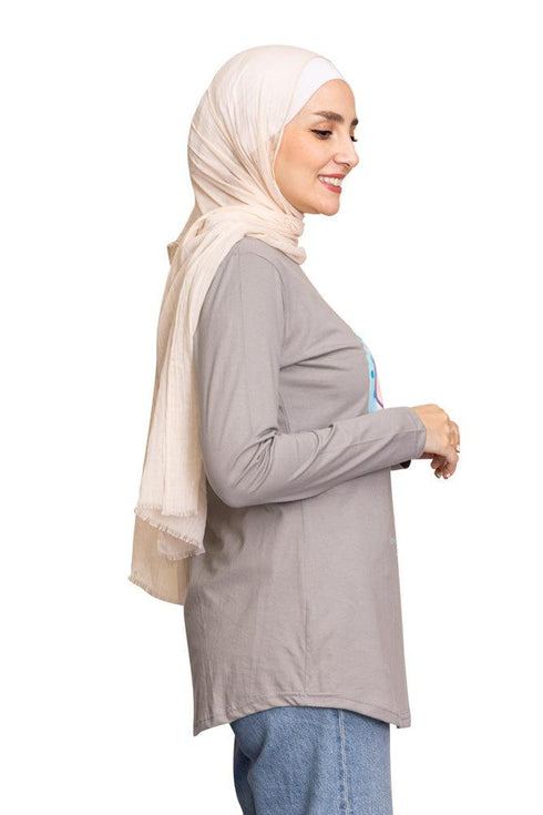 Forest Grey Printed Long - Sleeve Design 37 - Khotwh